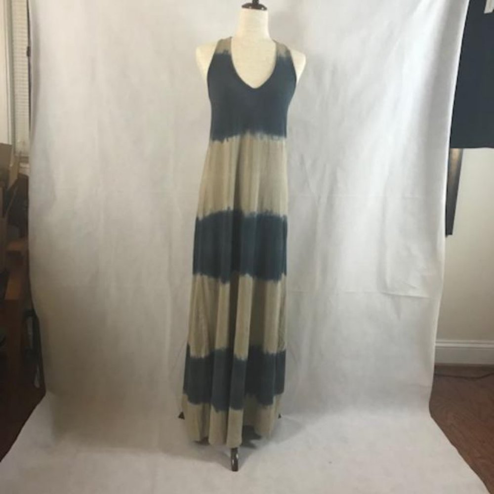 NWT Splendid (Anthropologie) Striped Blue & Taupe Tie Dye Tank Maxi Dress Size M